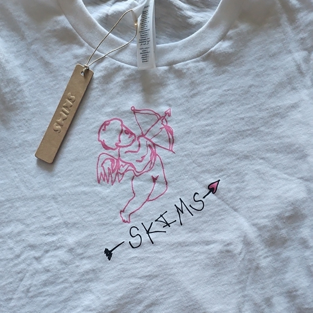 SKIMS Tee with Pink Angel Cupid Graphic